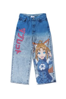 ANIME HAND-PAINTING DENIM PANTS - BLUE (25SS06PT296)
