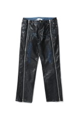 LEATHER COATING DENIM ZIP PANTS - BLACK (25SS13PT302)