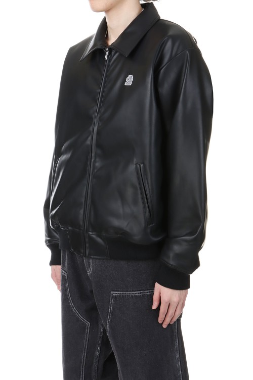 DRAGON SWIRL LOGO FAUX LEATHER JACKET - BLACK (BEPFW24OT18