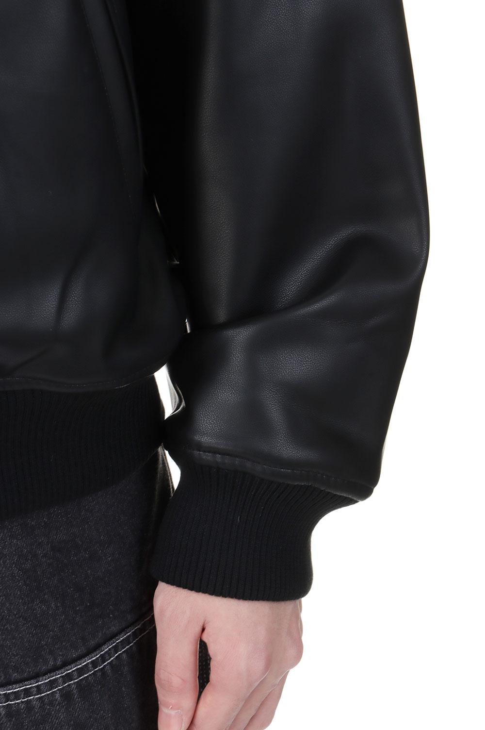 DRAGON SWIRL LOGO FAUX LEATHER JACKET - BLACK (BEPFW24OT18