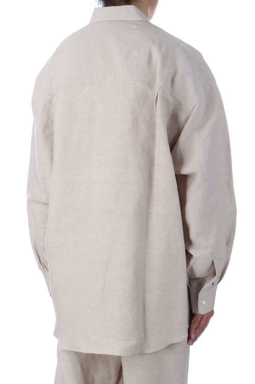 Linen Cupro L/S Oversized Regular Collar Shirt - BEIGE