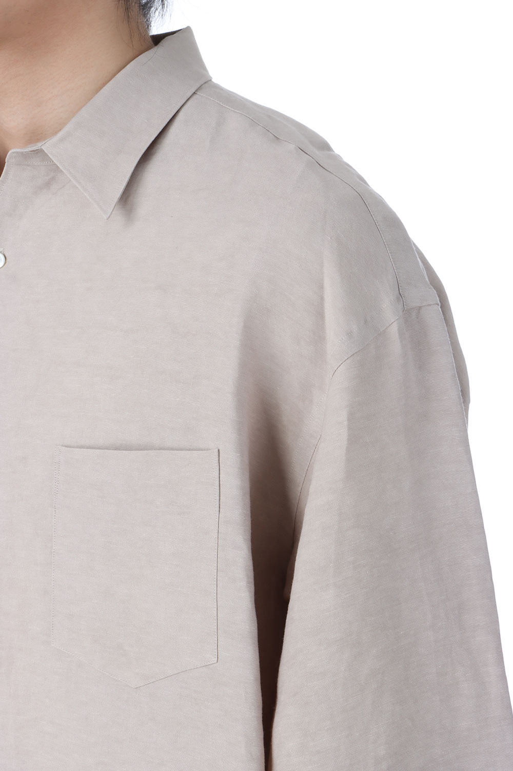 Linen Cupro L/S Oversized Regular Collar Shirt - BEIGE