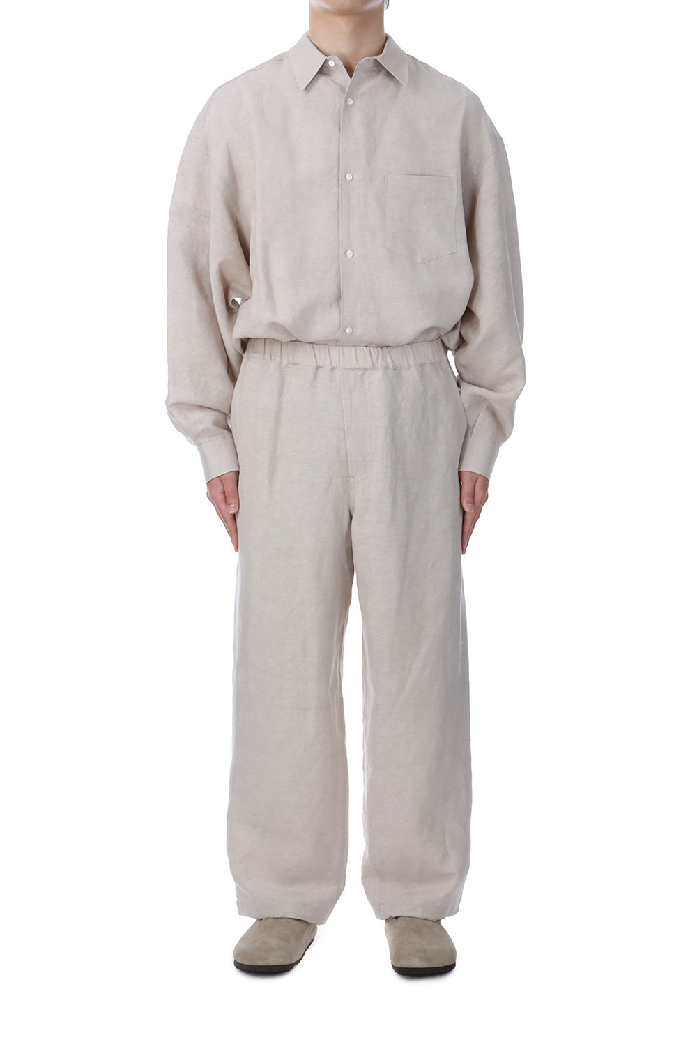 トップス 25ss Linen Cupro Oversized Regular Shirt LINEN CUPRO L/S OVERSIZED BAND COLLAR SHIRT – OBLIGE
