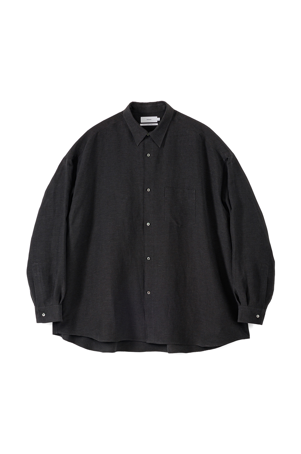 Linen Cupro L/S Oversized Regular Collar Shirt - BLACK