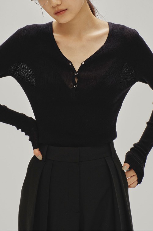 Henleyneck Knit Rompers - BLACK (12510514) | セレクト
