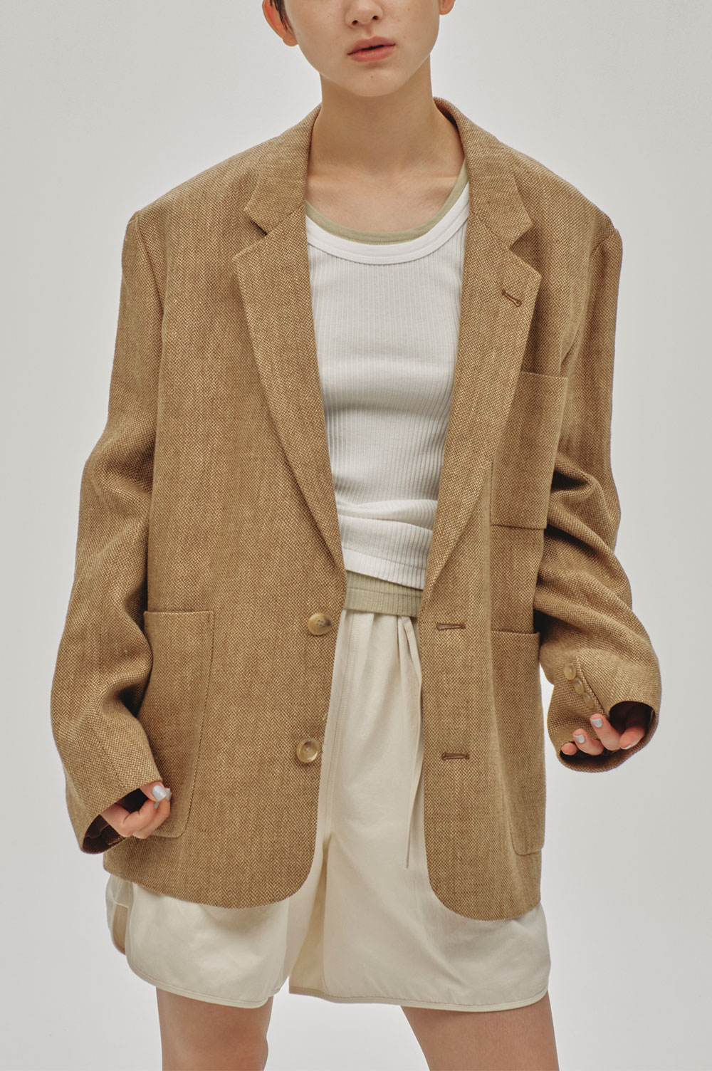 Boyfriend Linen Jacket(36 BEIGE): TODAYFUL: WOMENS