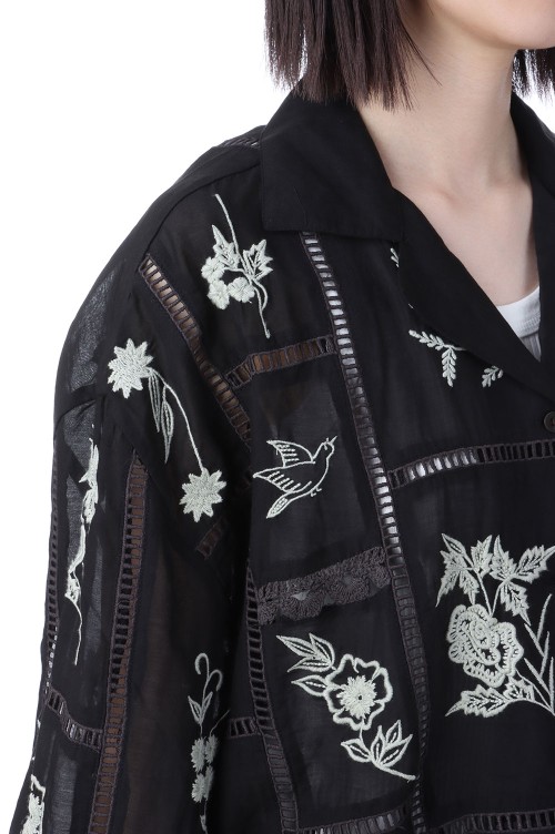 Embroidery Patchwork Shirts - BLACK (12510404) | セレクト