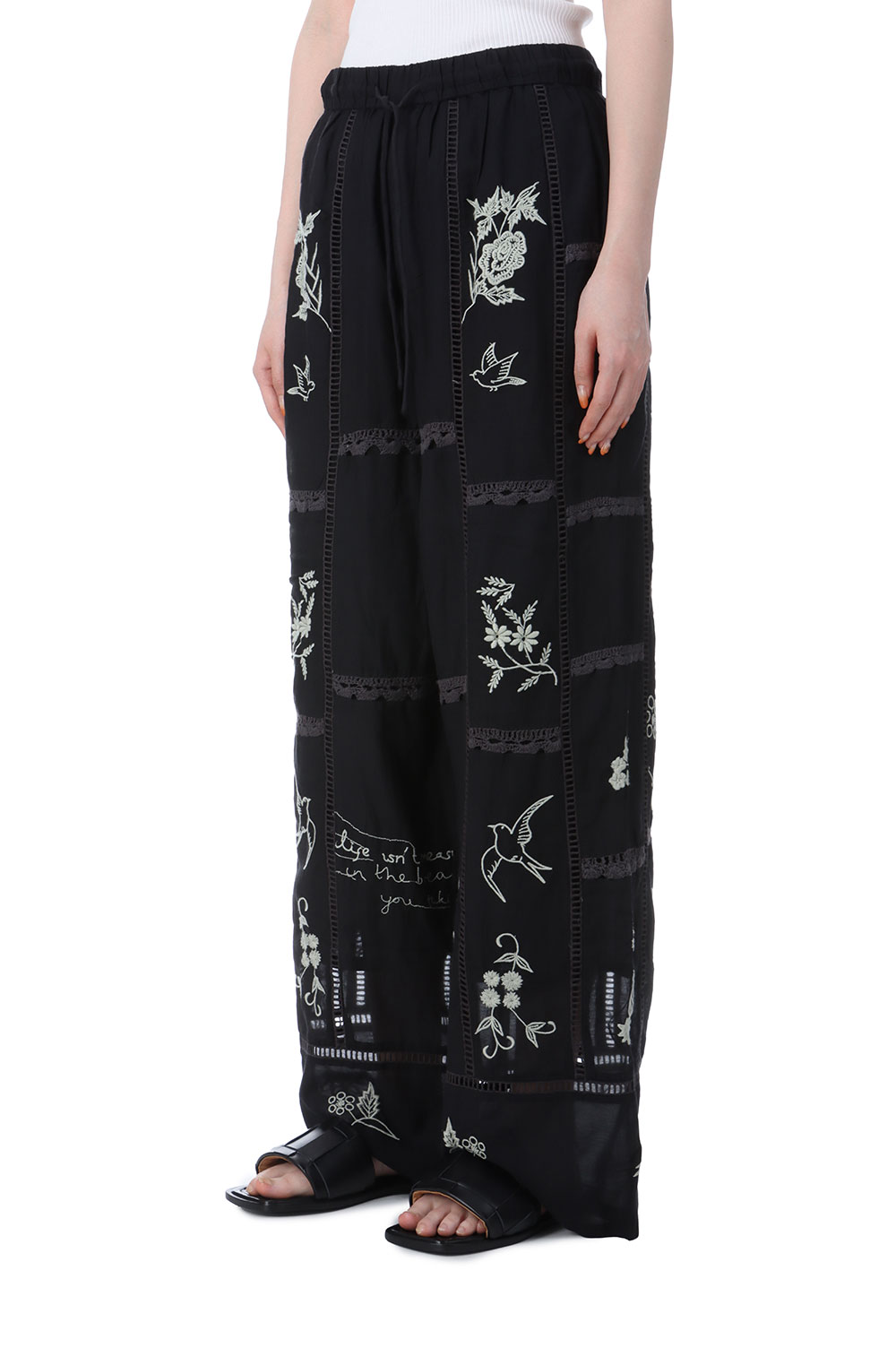 Embroidery Patchwork Trousers - BLACK (12510701) | セレクト