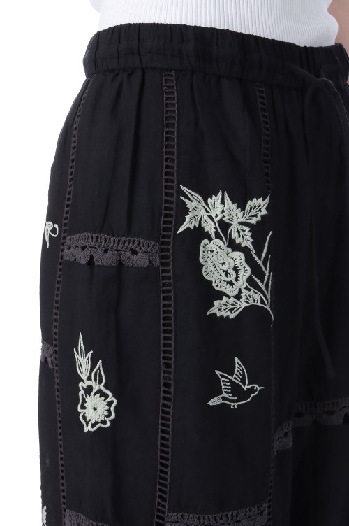 Embroidery Patchwork Trousers - BLACK (12510701) | セレクト