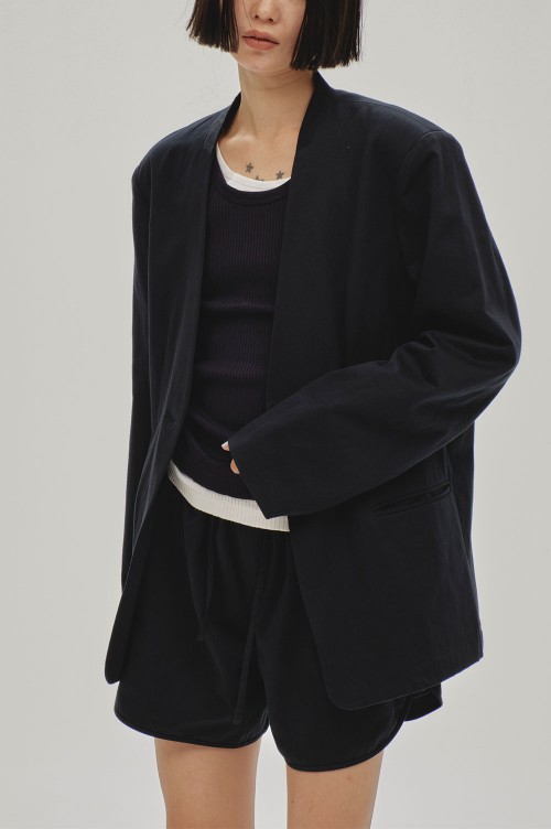 Collarless Cottonsatin Jacket - INDIGO (12510106) | セレクト