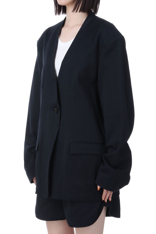 Collarless Cottonsatin Jacket - INDIGO (12510106) | セレクト