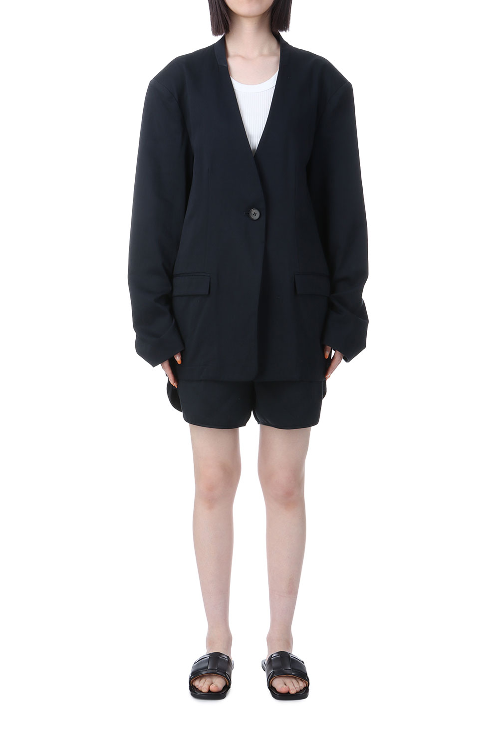 Collarless Cottonsatin Jacket - INDIGO (12510106) | セレクト Collarless Cottonsatin Jacket - INDIGO (12510106) | セレクト