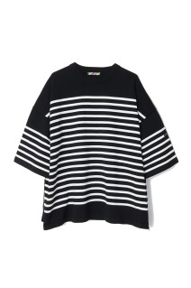 KNIT VENTILATION BORDER T-SHRTS - BLACK x WHITE border (25SS_32_1007KNITT02)
