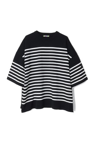 KNIT VENTILATION BORDER T-SHRTS - BLACK x WHITE border (25SS_32_1007KNITT02)