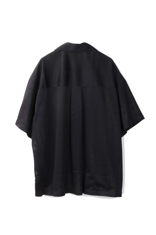 DOUBLE MESH OPEN-COLLAR SHIRT - BLACK x KHAKI