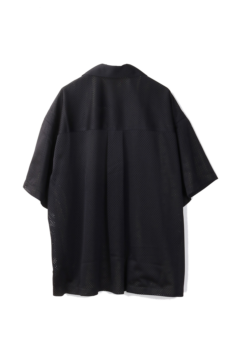 DOUBLE MESH OPEN-COLLAR SHIRT - BLACK x KHAKI