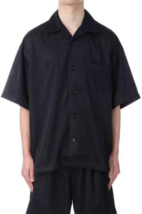 DOUBLE MESH OPEN-COLLAR SHIRT - BLACK x KHAKI (25SS_24_1007SSSH01