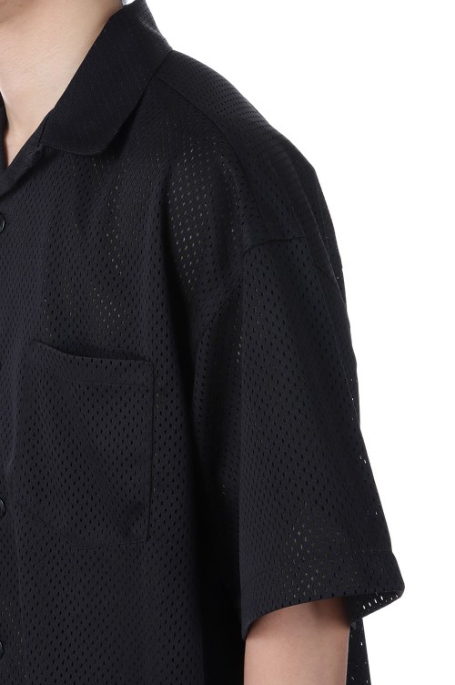 DOUBLE MESH OPEN-COLLAR SHIRT - BLACK x KHAKI (25SS_24_1007SSSH01