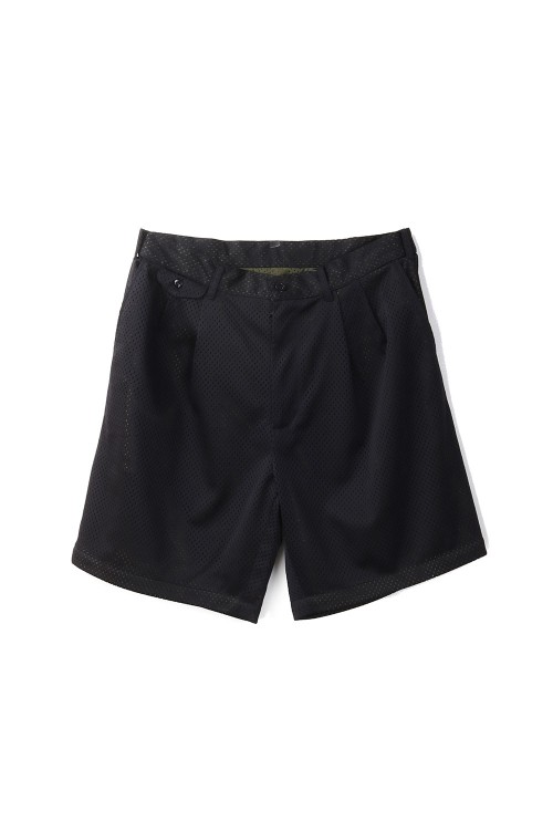 DOUBLE MESH TWO TUCK SHORTS - BLACK x KHAKI