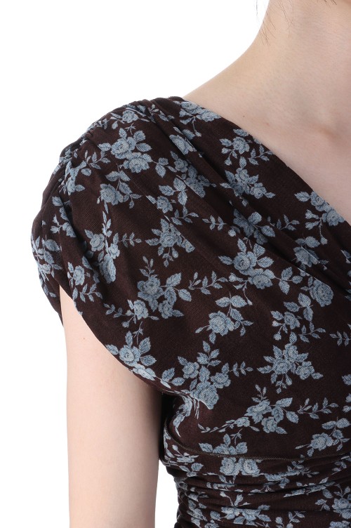 ROSE VELVET TULLE SHIRRING TOP - BROWN FROWER (FTC252-0412