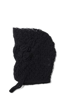 HAND-KNITTED ROSE BEANIE - BLACK (FTC252-2005)