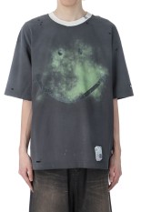 SMILY FACE PRINTED DISTRESSED TEE - BLACK (J14TS762)