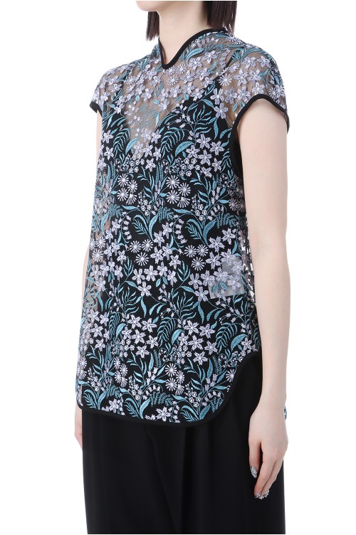 Floral Lace French Sleeve Top - BLUE (MM25SS-SH104