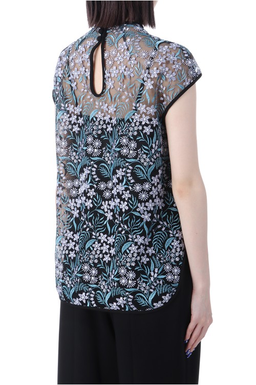 Floral Lace French Sleeve Top - BLUE (MM25SS-SH104