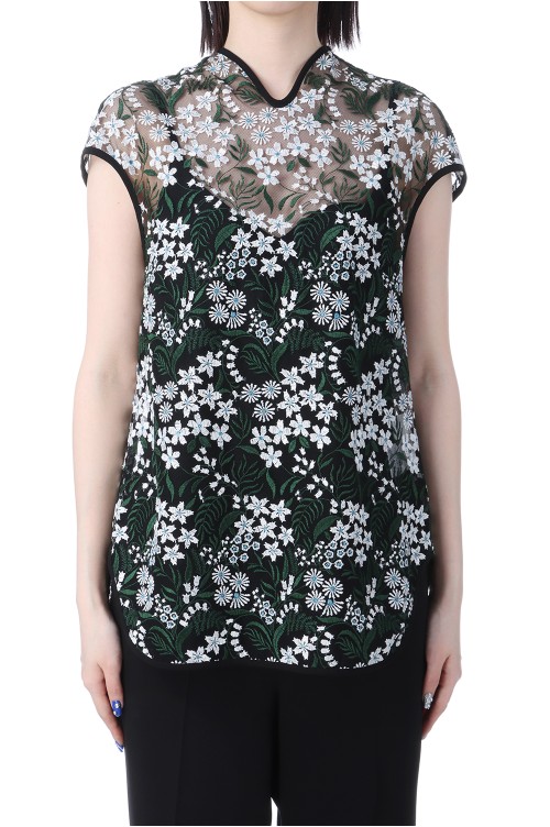 【全商品オープニング価格 特別価格】 French Lace Floral Sleeve (MM25SS-SH104 GREEN - Top トップス
