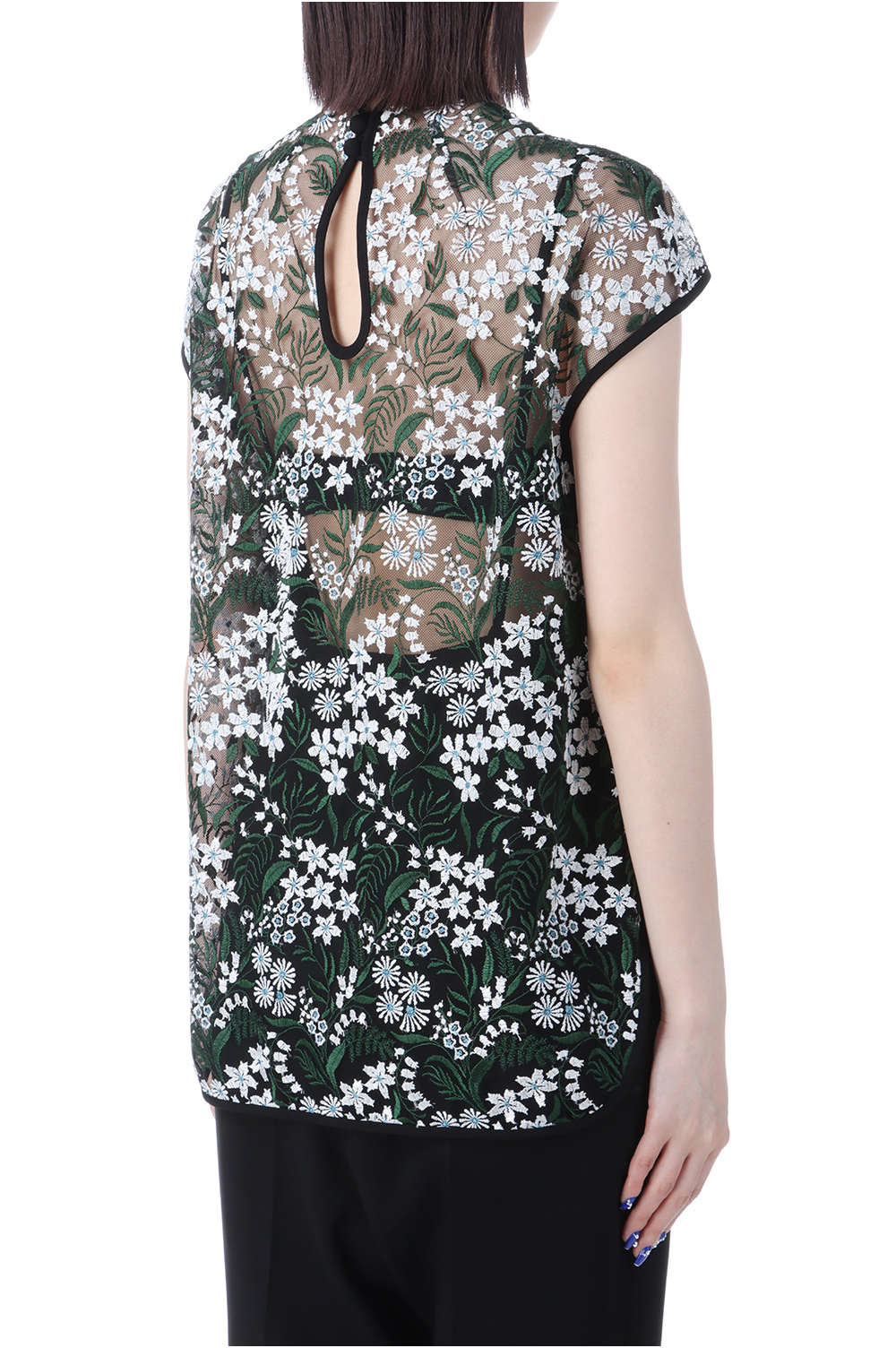 Floral Lace French Sleeve Top - GREEN (MM25SS-SH104
