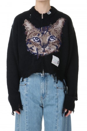 CAT INTARSIA ZIP CD-BLACK(B13CD532)※