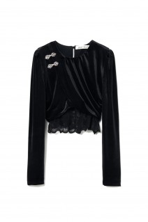 gather neck velour tops Black(TD-25SS-BL54-BK)