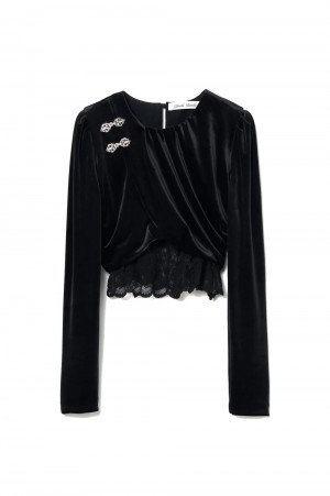 gather neck velour tops Black(TD-25SS-BL54-BK)