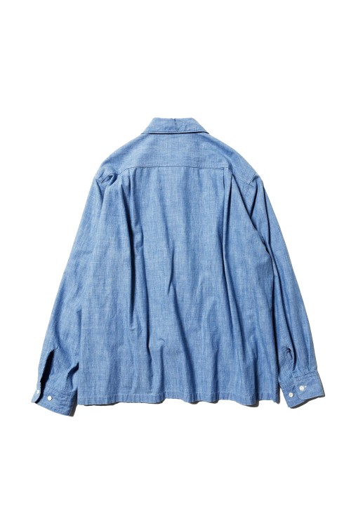 Open Collar Work Chambray with Flower - Indigo (U25S-11-0002