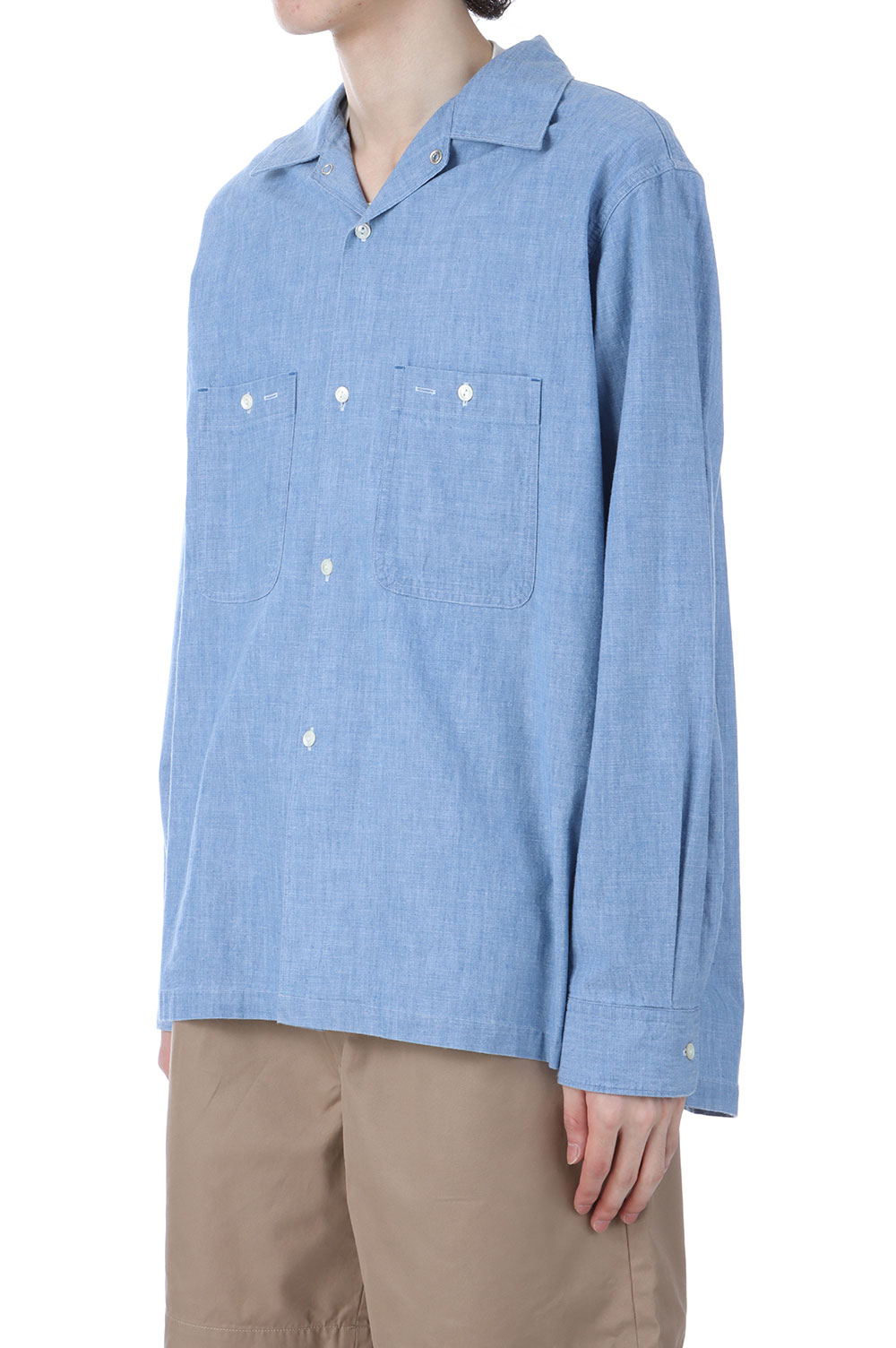 Open Collar Work Chambray with Flower - Indigo (U25S-11-0002