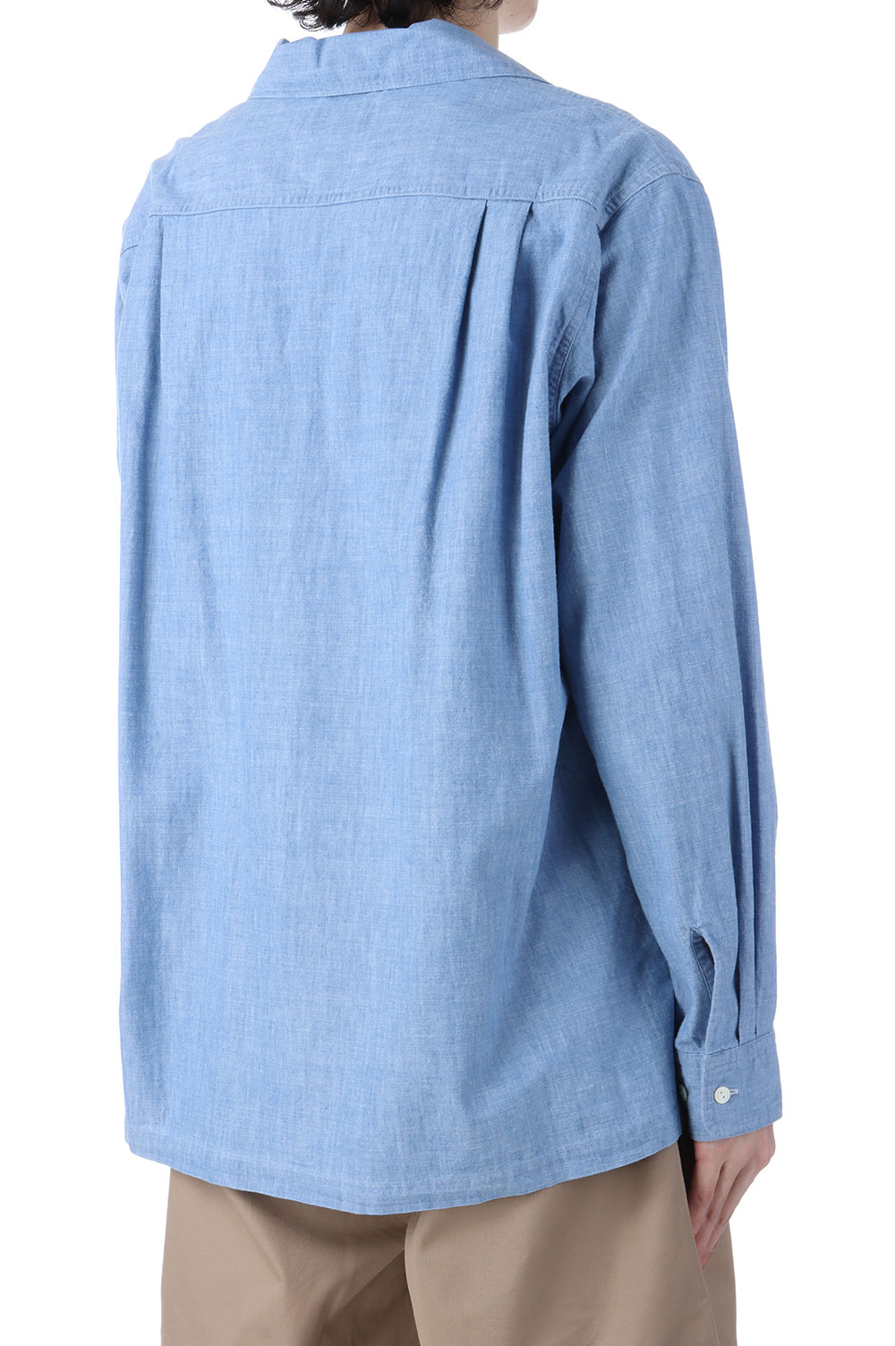 Open Collar Work Chambray with Flower - Indigo (U25S-11-0002