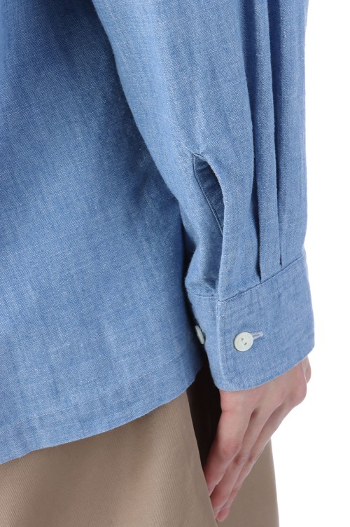 Open Collar Work Chambray with Flower - Indigo (U25S-11-0002