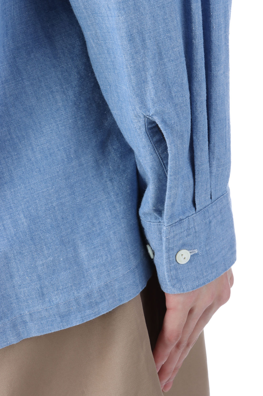 Open Collar Work Chambray with Flower - Indigo (U25S-11-0002