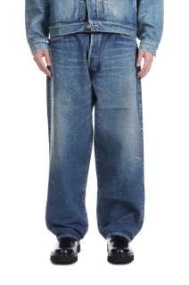 RECYCLED WASTE SUVIN COTTON YARN 14oz. DENIM 5POCKET WIDE PANTS VINTAGE WASHED - NAVY (GL42503H)