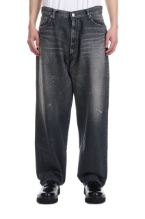 RECYCLED WASTE SUVIN COTTON YARN 11.5oz. DENIM 5POCKET WIDE PANTS (ZIPPER FLY) VINTAGE WASHED - BLACK (GL42505H)