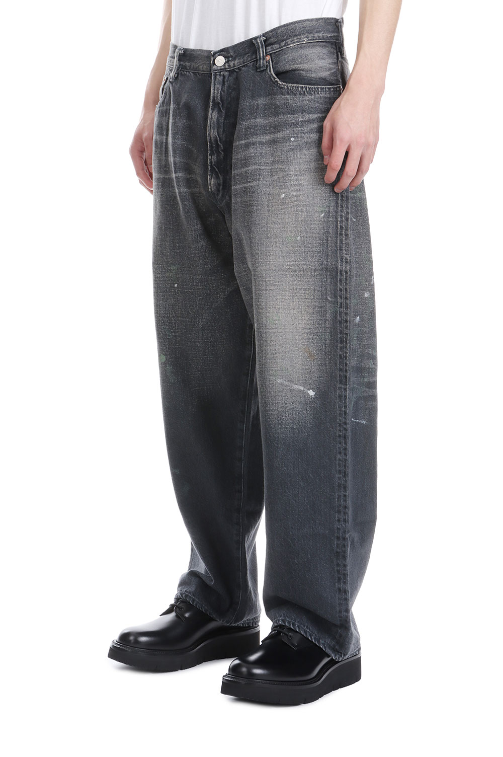 【BAON】Huind Vintage Washed Denim Pants Men Loose Straight Leg Jeans Vintage Washed Denim Pants Hip