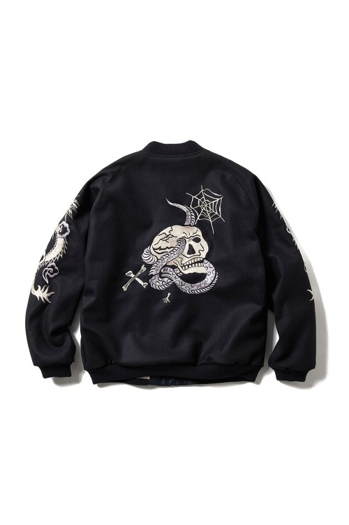 WOOL MELTON / ACETATE SOUVENIR JACKET SKULL - BLACK (GL15671