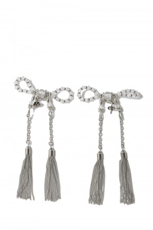crystal ribbon chain earrings - pierce - Silver (TD-24SS