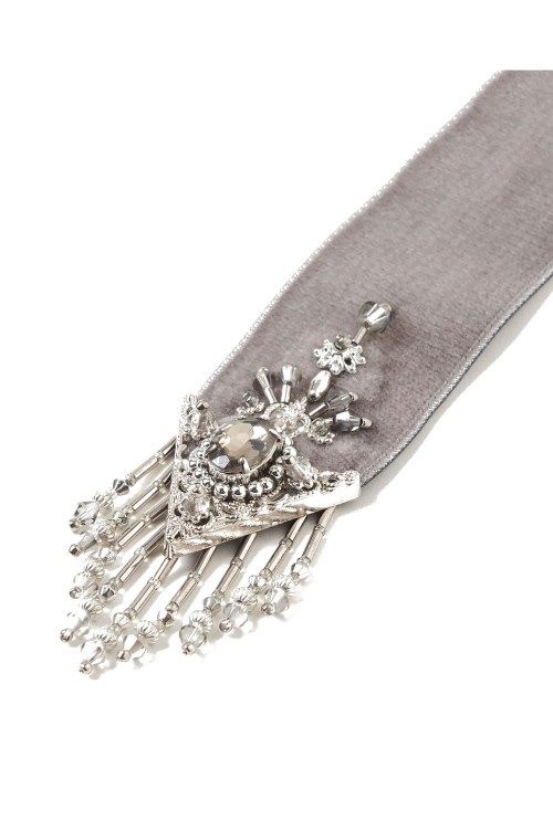 crystal silver tip velvet long ribbon - GRAY (TD-24SS-AC12 