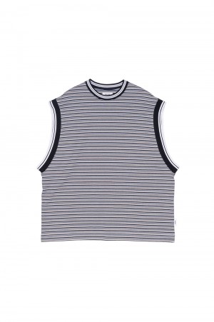 90&#039;s Stripe NoSleeve T-shirt - BLACK (S3.5-0511W)