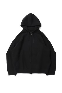 COTTON DOUBLE KNIT TUCKED ZIP HOODY - BLACK (ST.1119)