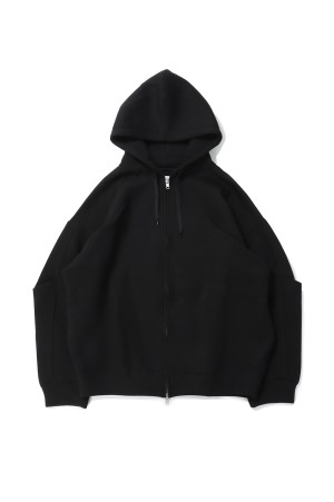 COTTON DOUBLE KNIT TUCKED ZIP HOODY - BLACK (ST.1119)