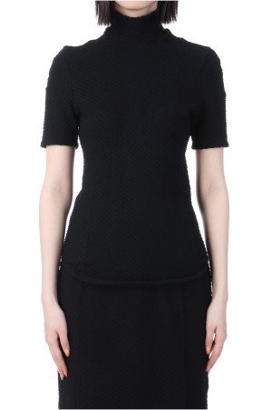 Shirring Jersey Jacquard High Neck Top- BLACK (MM25SS-JS027