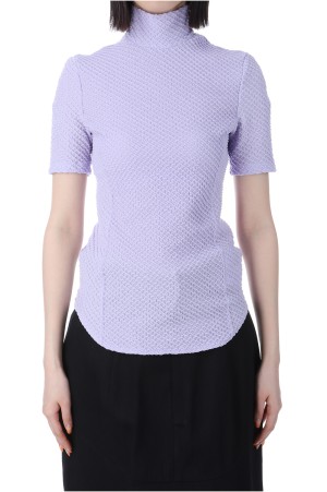 Shirring Jersey Jacquard High Neck Top- BLACK (MM25SS-JS027