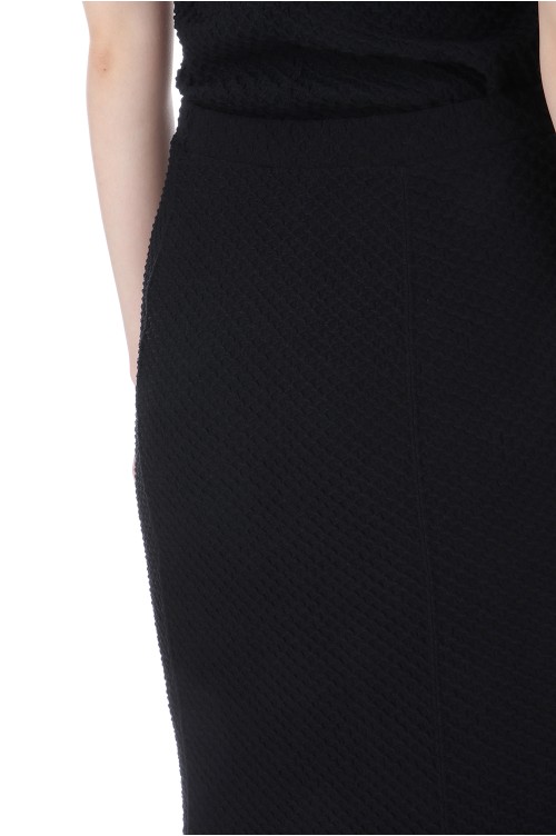 Shirring Jersey Jacquard Flare Skirt - BLACK (MM25SS-JS028